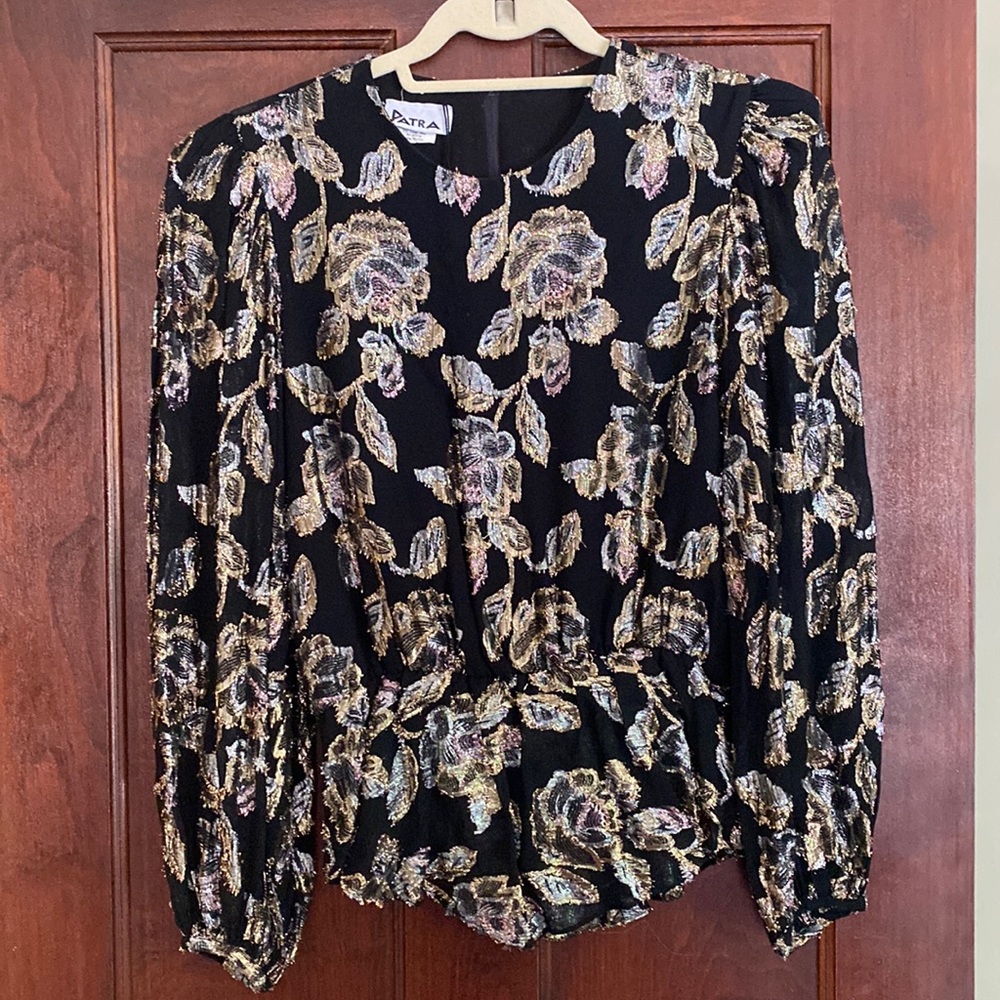 Vintage metallic floral-print top